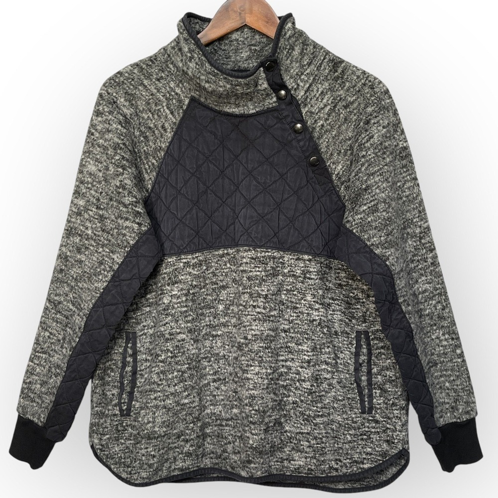 Abercrombie & Fitch Fleece Pullover Womens L Gray Quilted Snap Mock Neck VGC